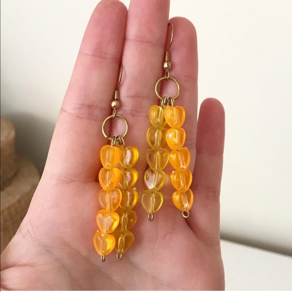 Yellow & Orange Heart Dangle Earrings - Picture 2 of 2